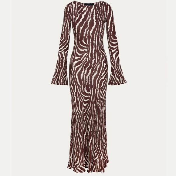 Andrea Sexy Zebra Print Long Sleeves See Through Maxi Dress - Picture 8 of 12